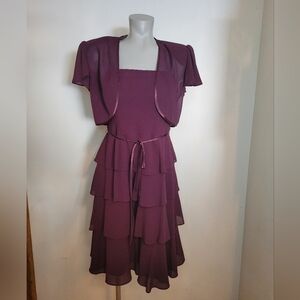 S.L. Fashions Plum Tiered Midi Dress